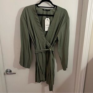 ZARA: Green long sleeved wrap mini dress S